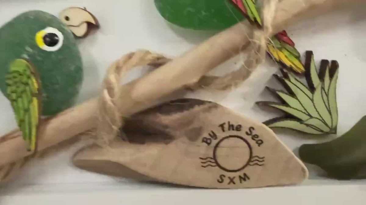 Etsy video 4545628587-2 | Handmade Genuine Sea Glass Parrot Wall Art, Tropical Coastal Decor, Driftwood & Shell Frame, Beach House Gift, Coastal Art