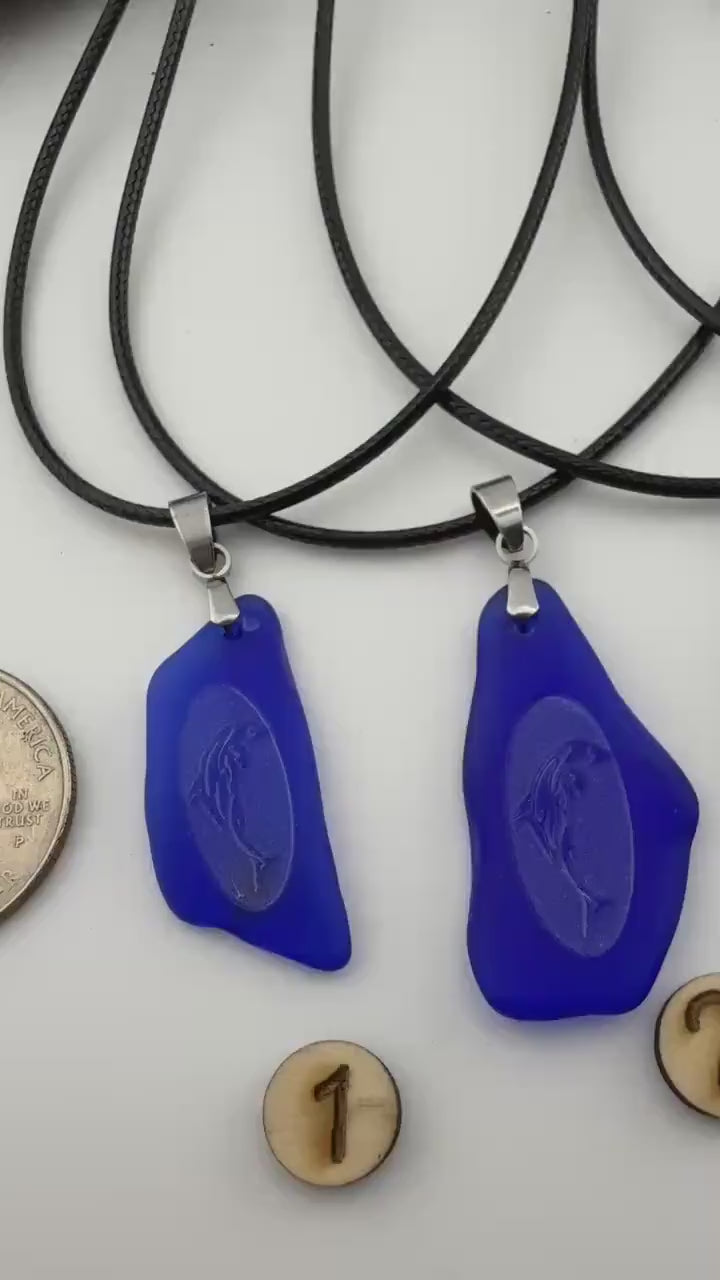 Etsy video 4331696304-1 | Cobalt Blue Sea Glass Dolphin Necklace: Engraved Ocean Pendant