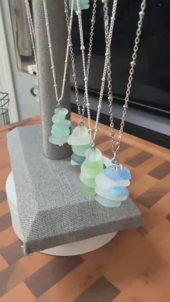 Etsy video 4514653833-2 | Caribbean Sea Glass Cairn Necklace, Remembrance Jewelry, Memorial Gift, Genuine Sea Glass Pendant, Coastal Jewelry