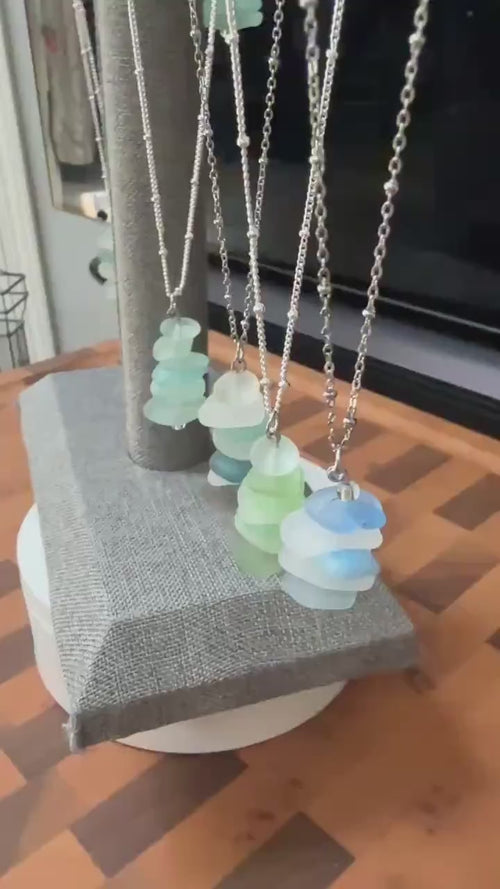 Etsy video 4514653833-2 | Caribbean Sea Glass Cairn Necklace, Remembrance Jewelry, Memorial Gift, Genuine Sea Glass Pendant, Coastal Jewelry